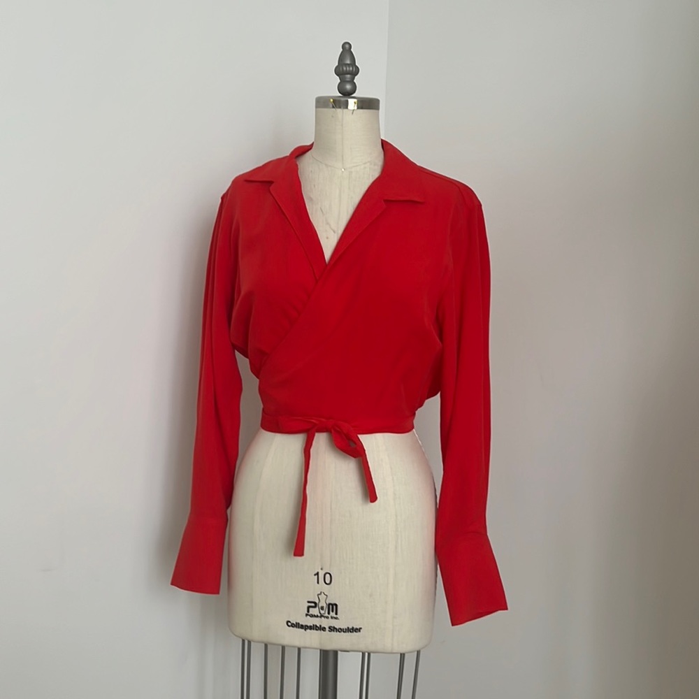 & Other Stories Red Wrap Around Blouse Sz. 8